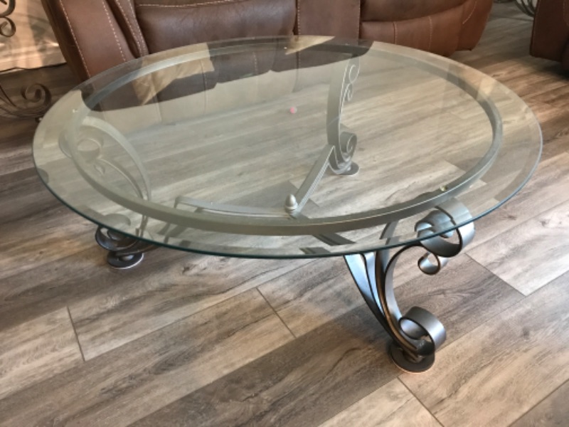 Photo 2 of CIRCULAR GLASS/METAL SOFA TABLE-MATCHING ADDITIONAL PIECES AVAILABLE IN SET