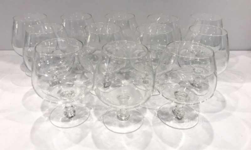 Photo 1 of VINTAGE ETCHED GLASS HAND BLOWN BRANDY GLASSES SET OF 12 - MORE OF THIS COLLECTION IN AUCTION