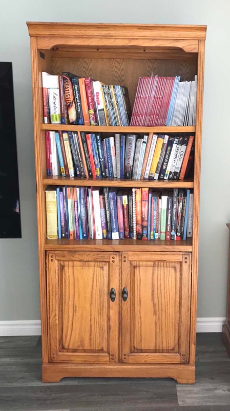 Photo 1 of GOLDEN OAK TRADITIONAL BOOK CASE 32”x 14”x 72” - MORE OF THIS COLLECTION IN AUCTION 
BUYER TO REMOVE FROM 2nd FLOOR - BRING HELP VERY HEAVY ITS SOLID WOOD 