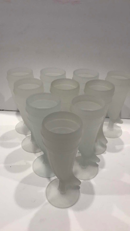 Photo 2 of MCM 1960'S TIARA VIKING HORN FROSTED POWDER  GLASS CUPS SET OF 10 