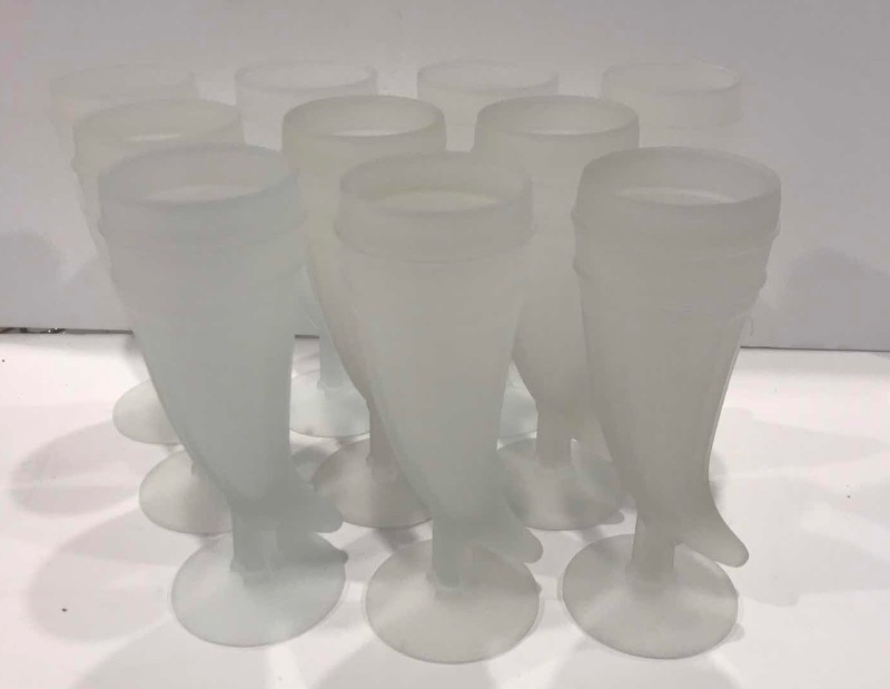 Photo 1 of MCM 1960'S TIARA VIKING HORN FROSTED POWDER  GLASS CUPS SET OF 10 