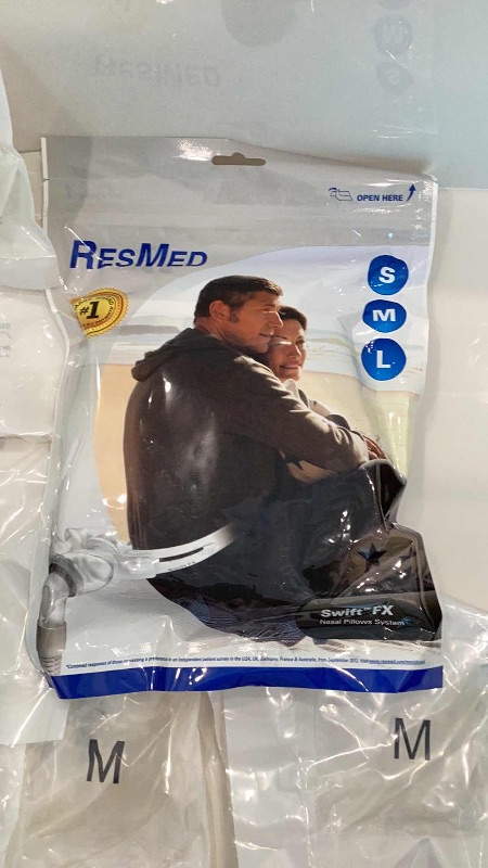 Photo 3 of RESMED SWIFT FX NASAL PILLOWS SYSTEM COMPACT AND LIGHT WEIGHT DESIGN, DUAL WALL NASAL PILLOWS PROVIDE YOU WITH A SOFT SECURE SEAL, TWO POINT HEADGEAR WITH SOFT WRAPS, SPRING FLEX TUBING WITH A SWIVEL, SIMPLE AND EASY TO MAINTAIN, AND ULTRA QUITE. WITH EXT