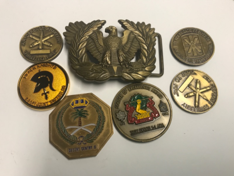 Photo 1 of MILITARY CHALLENGE COINS/ TOKENS & BELT BUCKLE