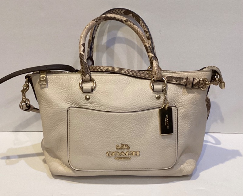 Photo 1 of COACH 2WAY WHITE SHOULDER BAG/TOTE BAG WITH PYTHON LEATHER STRAPS