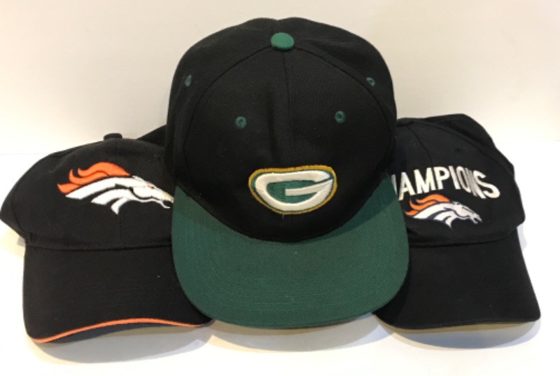 Photo 1 of DENVER BRONCOS AND GREEN BAY PACKERS BASEBALL CAPS