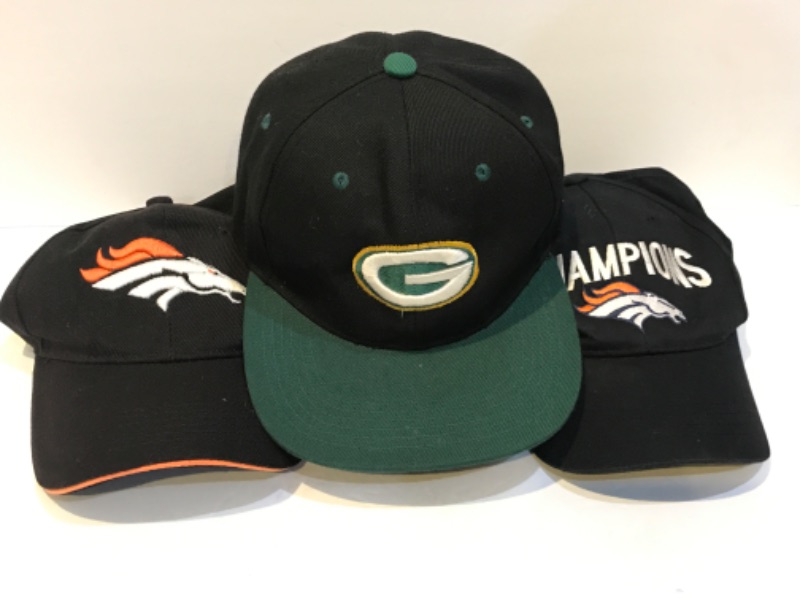 Photo 2 of DENVER BRONCOS AND GREEN BAY PACKERS BASEBALL CAPS