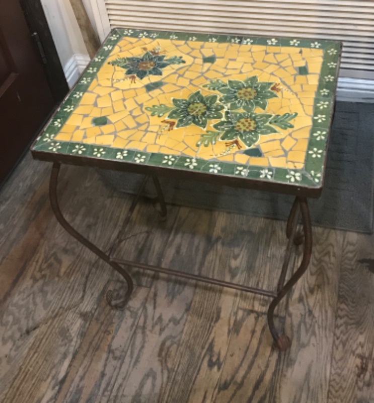 Photo 2 of WROUGHT IRON MOSAIC TILE ACCENT TABLE