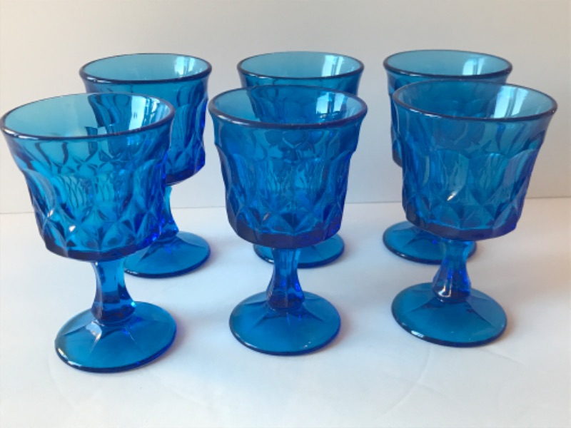 Photo 1 of VINTAGE PERSPECTIVE BLUE WATER GOBLETS BY NORATAKI SET OF 6