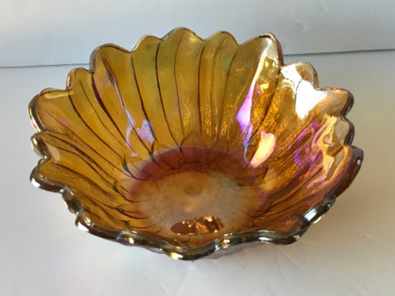 Photo 4 of CARNIVAL GLASS LEAF PATTERN CANDY DISHES