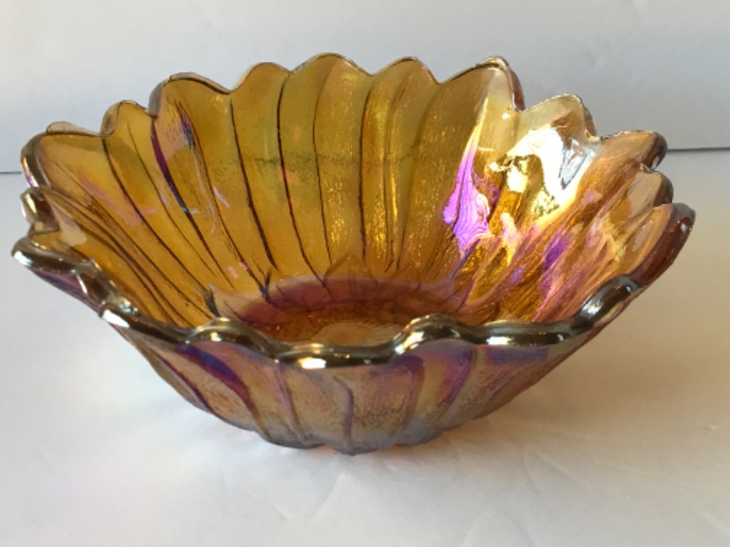 Photo 2 of CARNIVAL GLASS LEAF PATTERN CANDY DISHES