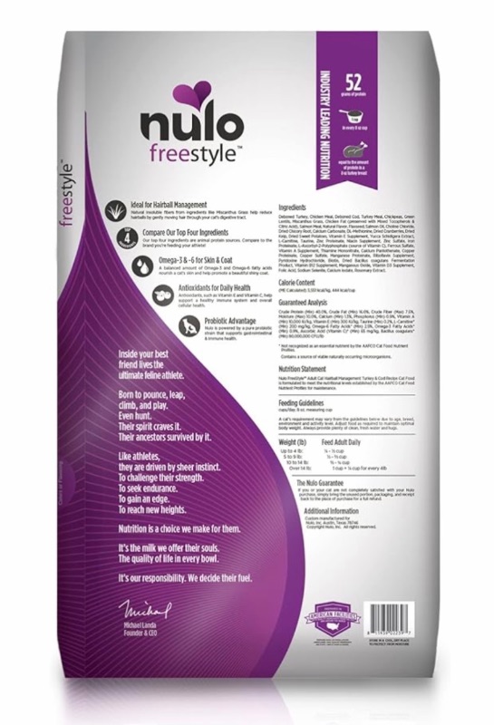 Photo 2 of NULO FREESTYLE HAIRBALL CAT GF #5 CAT FOOD 14LB BAG