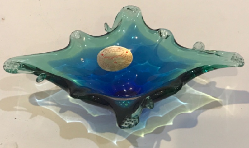 Photo 2 of VINTAGE MURANO ART GLASS HAND BLOWN BLUE GLASS CANDY DISH AND ASHTRAY AND MORE