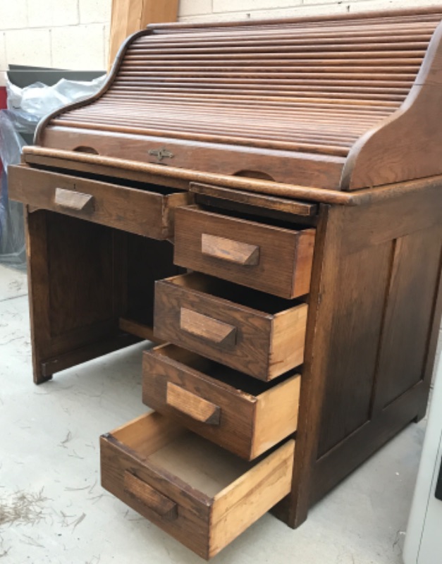 Photo 2 of VINTAGE SOLID WOOD ROLLTOP DESK 42”x30”x45”