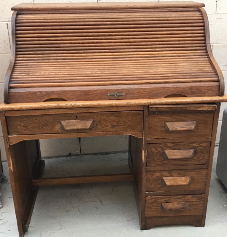 Photo 1 of VINTAGE SOLID WOOD ROLLTOP DESK 42”x30”x45”