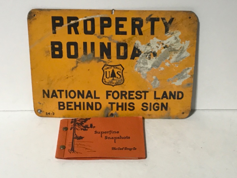Photo 1 of VINTAGE ORIGINAL NATIONAL FOREST LAND TIN SIGN AND MILITARY PHOTOS