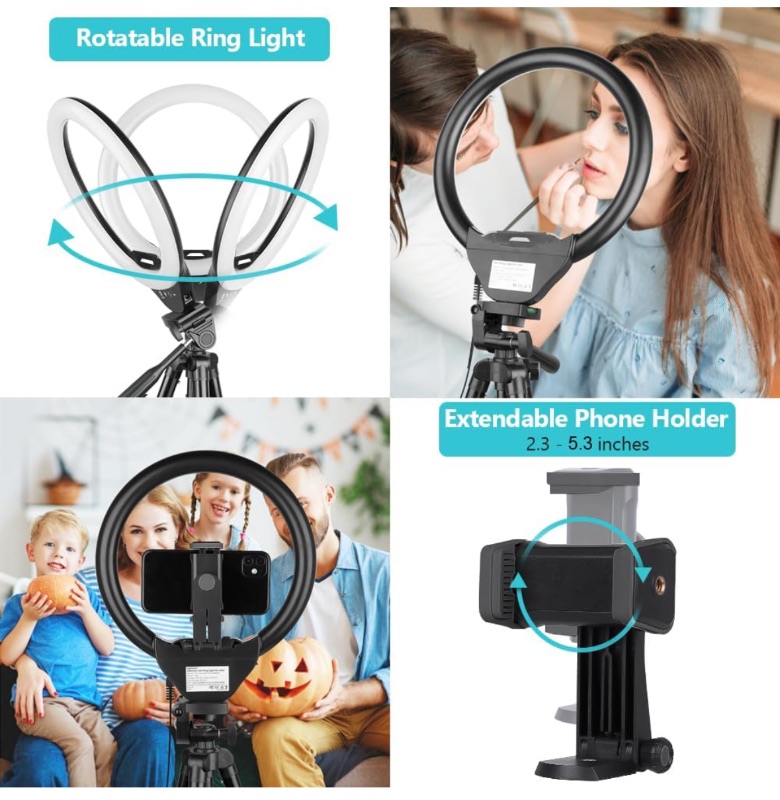 Photo 1 of SENSYNE 10” TOUCHABLE RING LIGHT W 50” EXTENDABLE TRIPOD STAND, LED CIRCLE LIGHTS W PHONE HOLDER & WIRELESS REMOTE SHUTTER, COMPATIBLE W ALL PHONES, NATURE