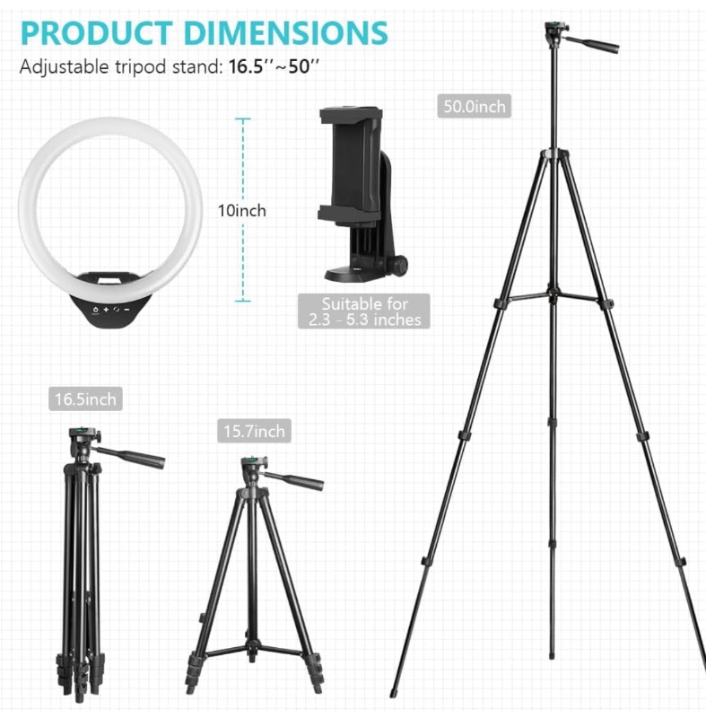 Photo 1 of SENSYNE 10” TOUCHABLE RING LIGHT W 50” EXTENDABLE TRIPOD STAND, LED CIRCLE LIGHTS W PHONE HOLDER & WIRELESS REMOTE SHUTTER, COMPATIBLE W ALL PHONES, NATURE