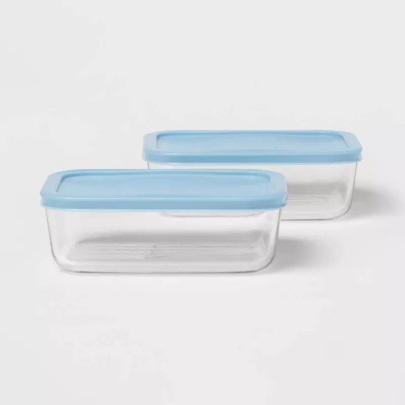 Photo 1 of 4.2 Cup 2pk Rectangular Glass Food Storage Container Set - Room Essentials