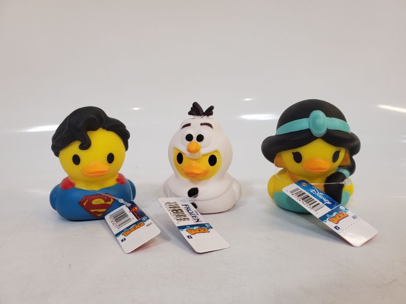 Photo 1 of 3pc Disney Rubber Ducks - Olaf, Superman, and Princess Jazmin 