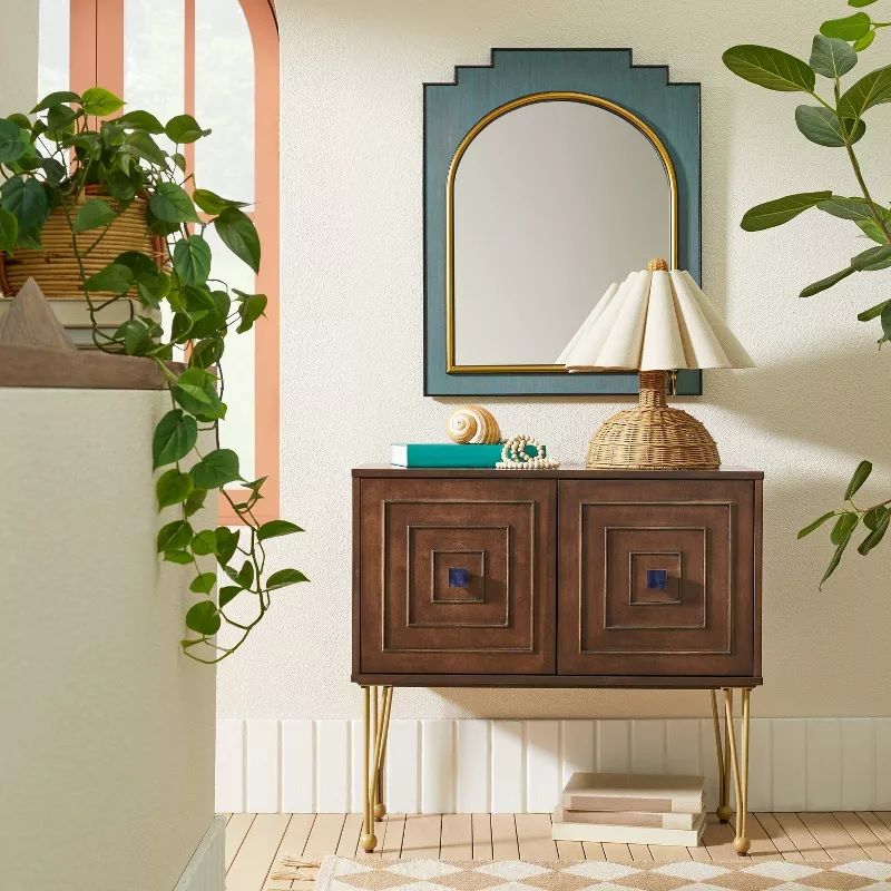 Photo 2 of  Wood and Brass Wall Mirror Blue - Opalhouse designed with Jungalow 24" x 30"