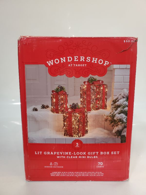 Photo 2 of 3pc Grapevine Gift Box Christmas Novelty Sculpture - Wondershop