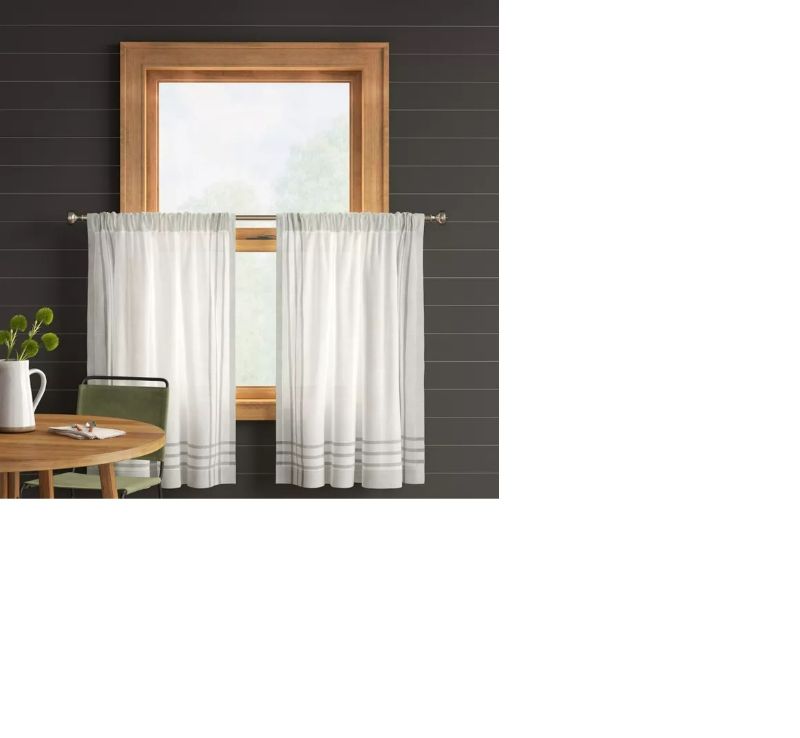 Photo 1 of 1pc 42"x36" Light Filtering Stripe Border Curtain Tiers Cream/Gray - Threshold