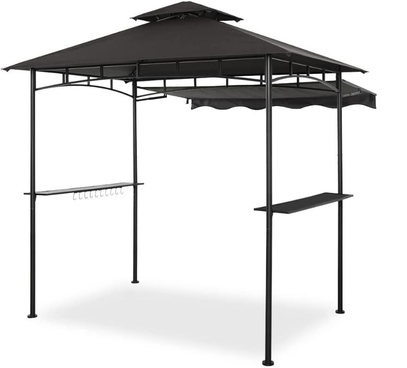 Photo 1 of CHARMELEON Dark Grey Grill Gazebo , Double Tiered BBQ Gazebo,8x5 Grill Canopy,Outdoor BBQ Canopy Tent with Stretchable Side Awning