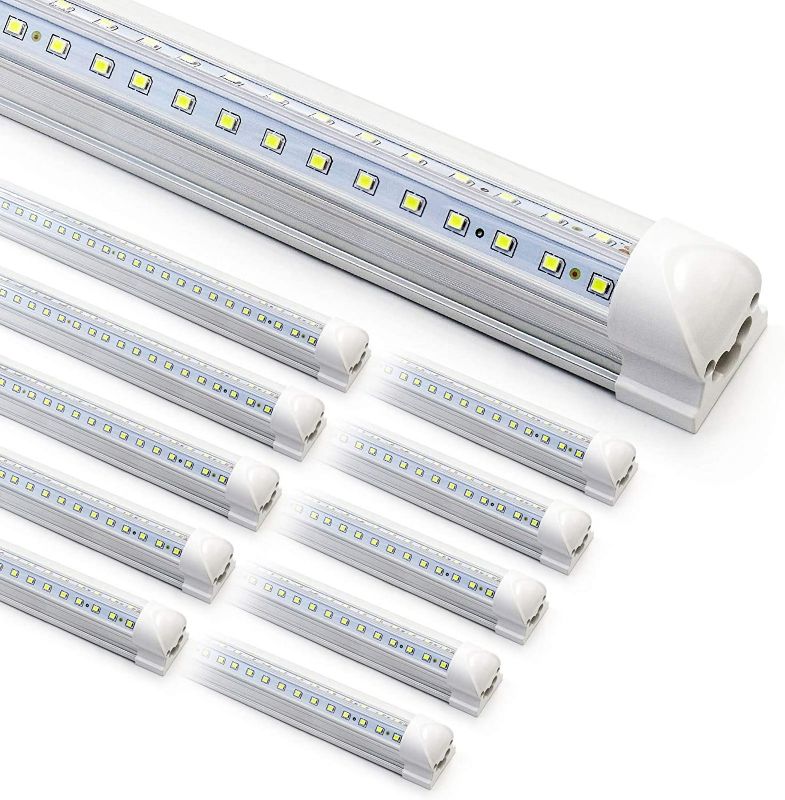 Photo 1 of 4Pack 8Ft LED Shop Light Fixture, 90W T8 Integrated LED Tube Light, 6500K 12000LM V Shape Linkable Light Fixture, High Output Clear Cover Plug and Play, 270 Degree LED Lighting for Garage Shop Barn