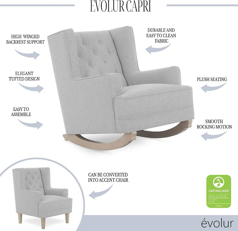 Photo 2 of Evolur Capri Wingback 2-in-1 Rocker and Accent, Modern Convertible Chair, Medium, Harbor