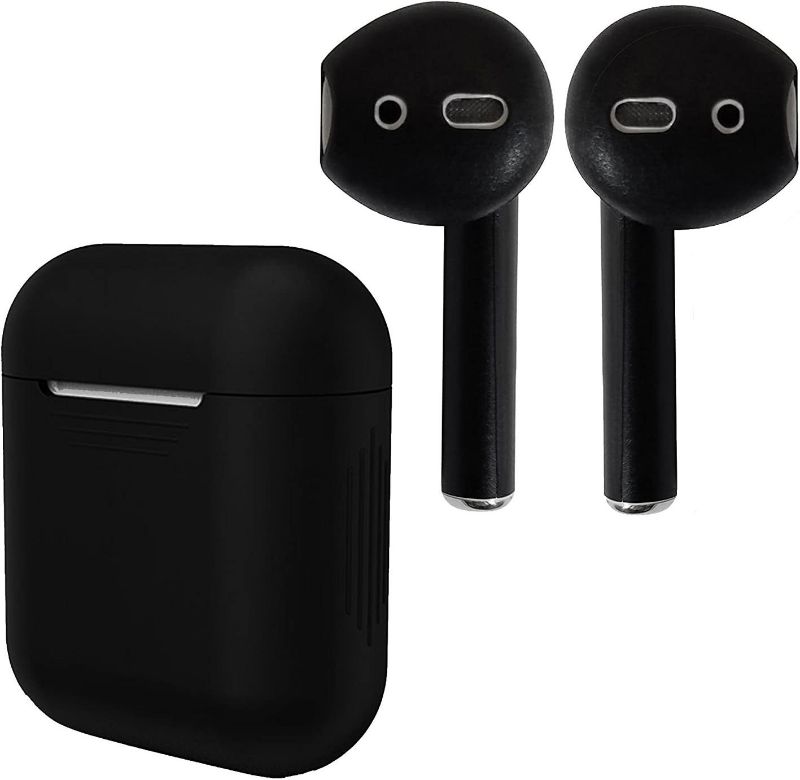 Photo 1 of AirPod Skins, Silicone Charging Case Cover, Eartips Bundle (Matte Black)