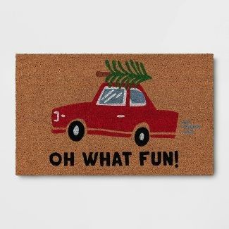 Photo 1 of 1'6"x2'6" 'Oh What Fun' Car Doormat Red - Wondershop