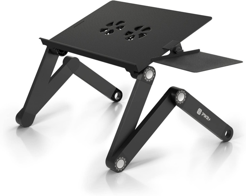 Photo 2 of PWR+ Laptop Table Stand Adjustable Riser: Portable with Mouse Pad Fully Ergonomic Mount Ultrabook MacBook Gaming Notebook Light Weight Aluminum Black Bed Tray Desk Book Fans Up to 17 inch