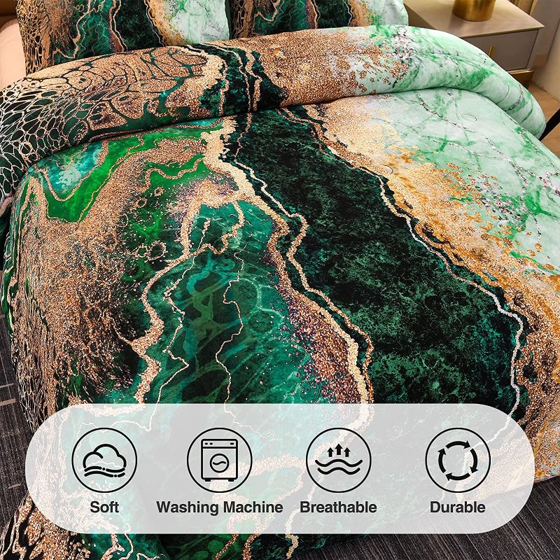 Photo 1 of A Nice Night Marble Like Burning Mountain Printed Bedding Set,Retro Style Watercolor Artwork Design,Ultra Soft Comforter Set (Green, Queen(88-by-88-inches))