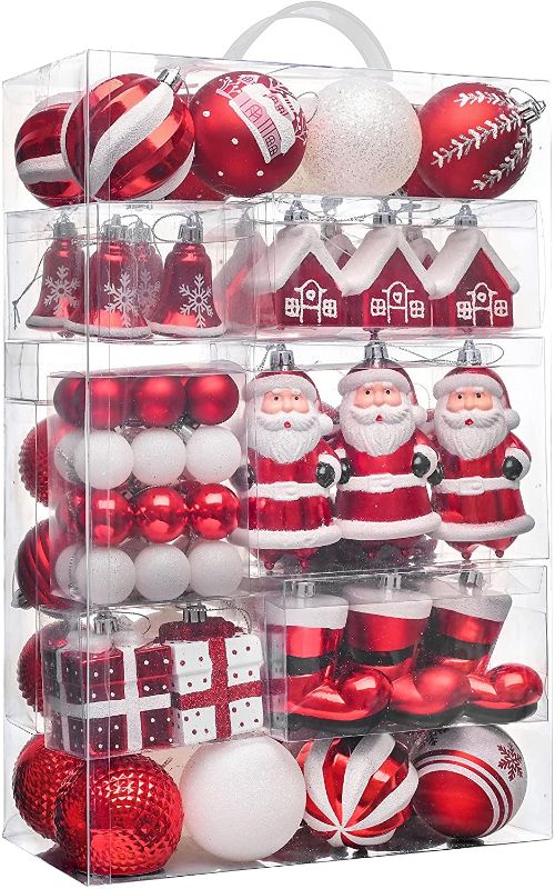 Photo 1 of Valery Madelyn Christmas Ball Ornaments Decor, 100ct Traditional Red and White Shatterproof Assorted Christmas Tree Ornaments Value Pack for Xmas Decoration