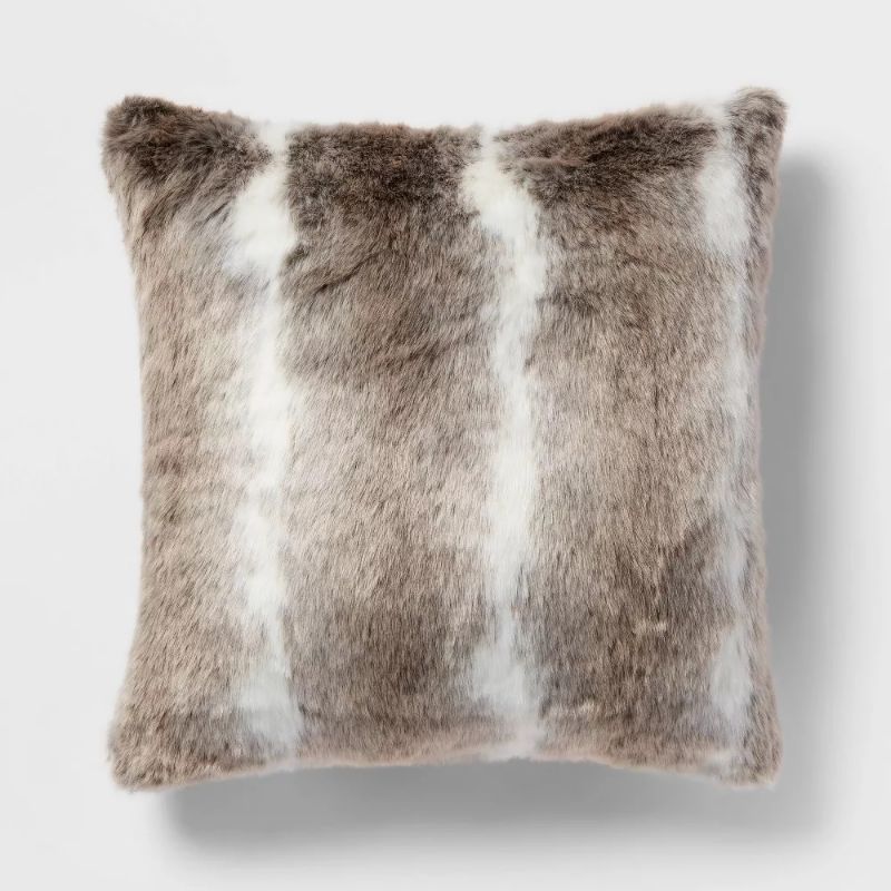 Photo 1 of Euro Ombre Faux Fur Decorative Throw Pillow Neutral - Threshold 2-PACK