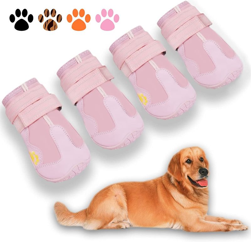 Photo 1 of XSY&G Dog Boots,Waterproof Dog Shoes,Dog Booties with Reflective Strips Rugged Anti-Slip Sole and Skid-Proof,Outdoor Dog Shoes for Small Medium Large Dogs 4Pcs Pink-Size 1