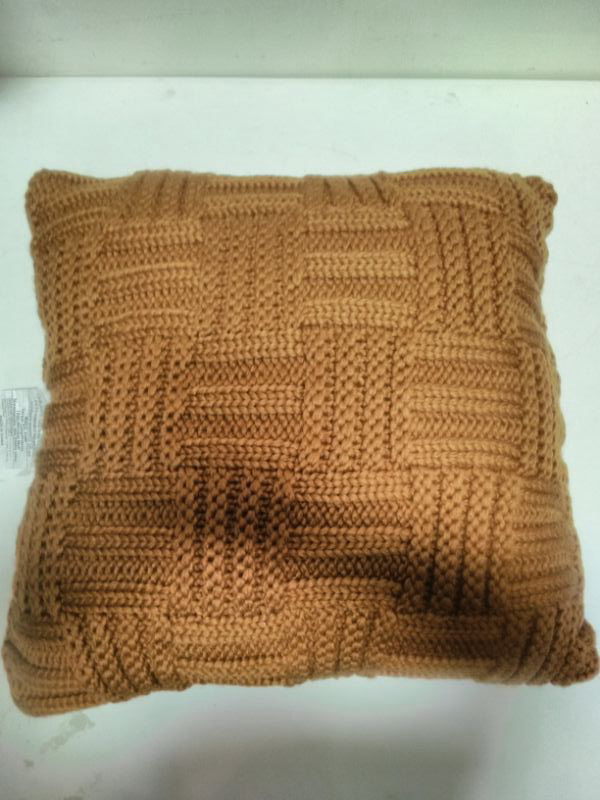 Photo 1 of Basket Weave Knit Square Throw Pillow Cognac