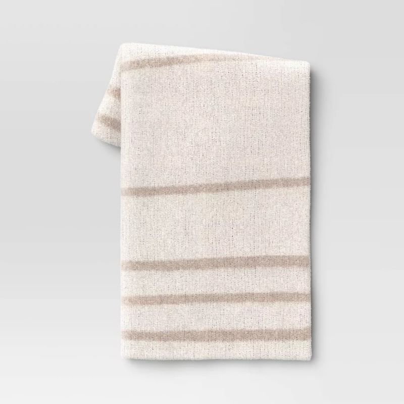 Photo 1 of Cozy Feathery Knit Border Striped Throw Blanket - Threshold™