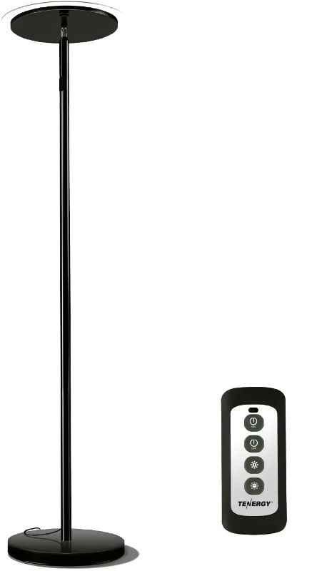 Photo 1 of Tenergy Torchiere Dimmable LED Floor Lamp, Remote Controlled 30W (150W Equivalent) Standing Lamp with Stepless Touch Dimmer, 90° Adjustable Top, Wall Switch Smart Outlet Compatible, Warm White Light
