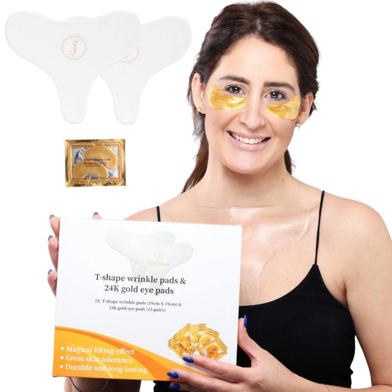 Photo 2 of 24K GOLD EYE PADS AND T SHAPE WRINKLE PADS SET OF 15 PAIRS OF EYE PADS AND 2 T SHAPE WRINKLE PADS ANTI AGING MAGICAL LIFTING INNOVATION YOUTHFUL AND GLOWING SKIN NEW 