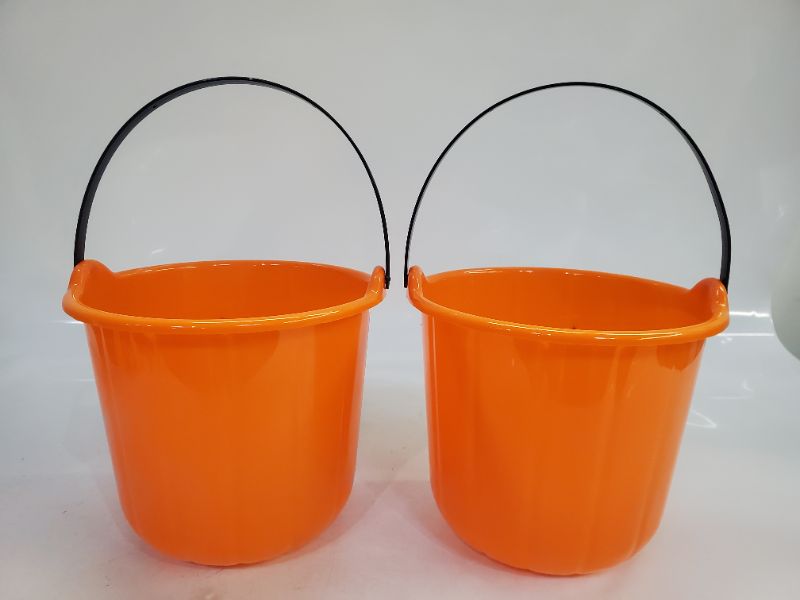 Photo 2 of 2PC PLASTIC HALLOWEEN PUMPKIN BASKET 