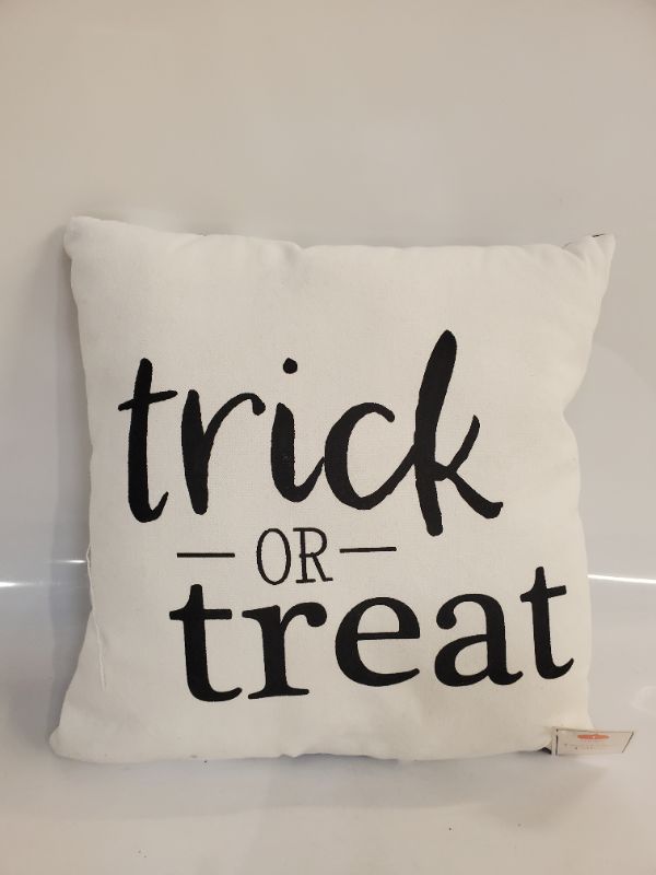 Photo 1 of "TRICK OR TREAT" DECORATIVE  PILLOW 14" X14"