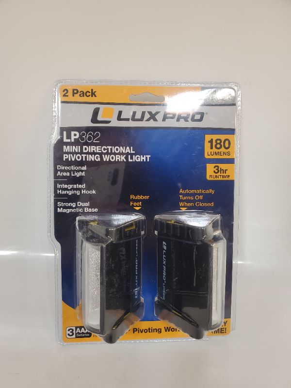 Photo 2 of LUXPRO Mini 180 Lumen Broadbeam Directional Pivoting Work Light - Battery Powered Work Light for Up to 11 Hours of Use - Portable Light for Camping, Garage, and More - 