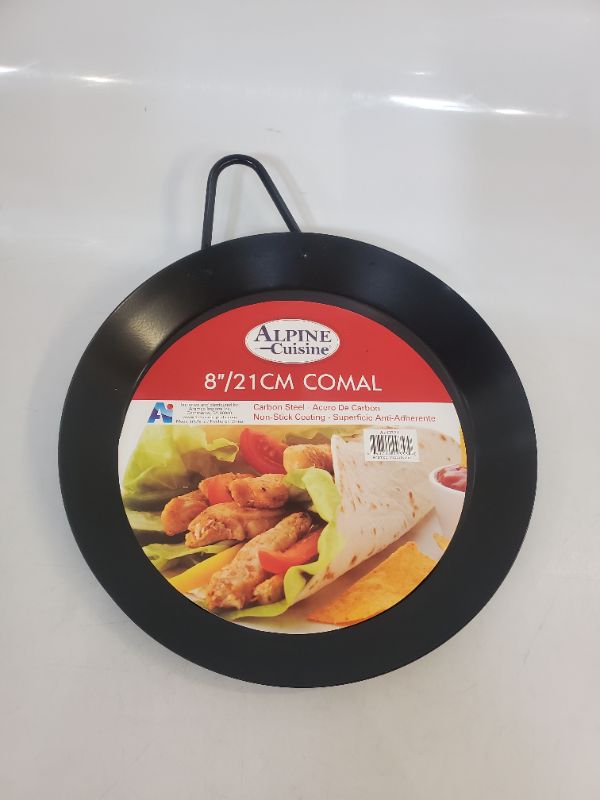 Photo 2 of Alpine Cuisine Nonstick Round Comal 8-Inch - Black Carbon Steel Tortilla Comal with Single Handle - Durable, Heavy Duty Comal for Cooking - Even-Heating & Long Lasting - Versatile Kitchen Cookware 8-Inch Round