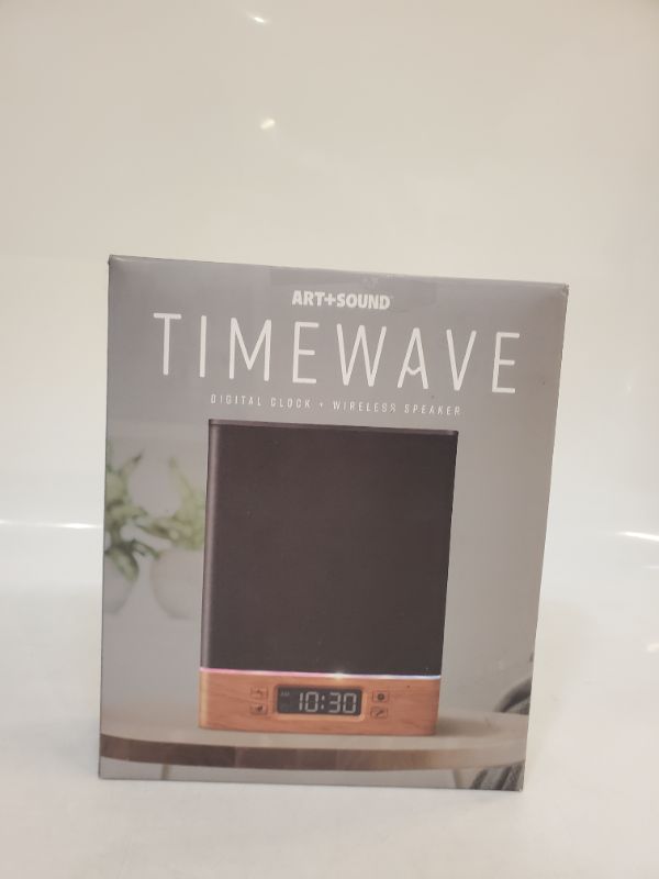 Photo 2 of ART SOUND TIME WAVE DIGITAL CLOCK WIRELESS SPEAKER WITH BLUETOOTH ALARM CLOCK REACTIVE MULTICOLORED LED BUILT-IN RECHARGEABLE BATTERY AND CHARGING CABLE NEW IN BOX 