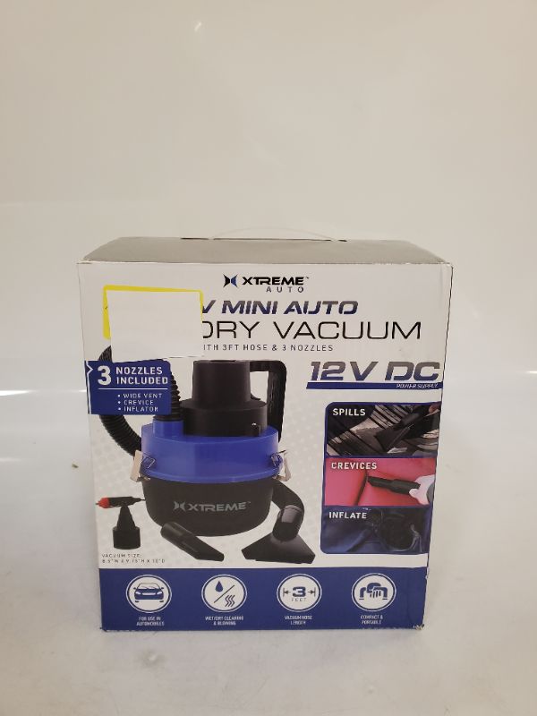 Photo 1 of XTREME AUTO - 12V MINI AUTO WET/DRY VACUUM WITH 3FT HOSE & 3 NOZZLES
