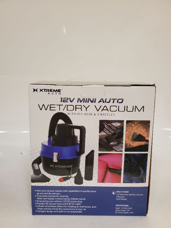 Photo 1 of XTREME AUTO - 12V MINI AUTO WET/DRY VACUUM WITH 3FT HOSE & 3 NOZZLES
