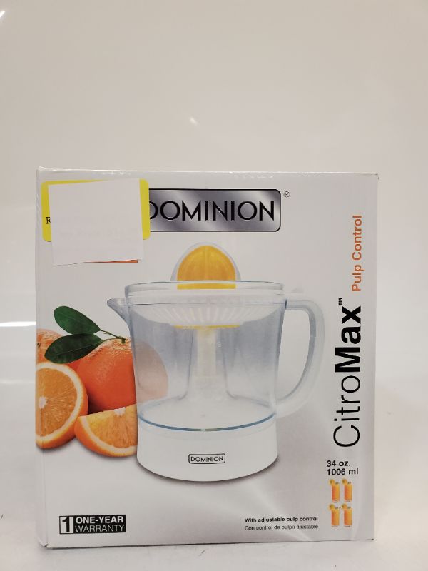 Photo 2 of Dominion BPA-Free CitroMax Electric Citrus Juicer Extractor, Compact Volume Pulp Control, Oranges, Lemons, Limes, Grapefruits with Easy Pour Spout, 34oz, White