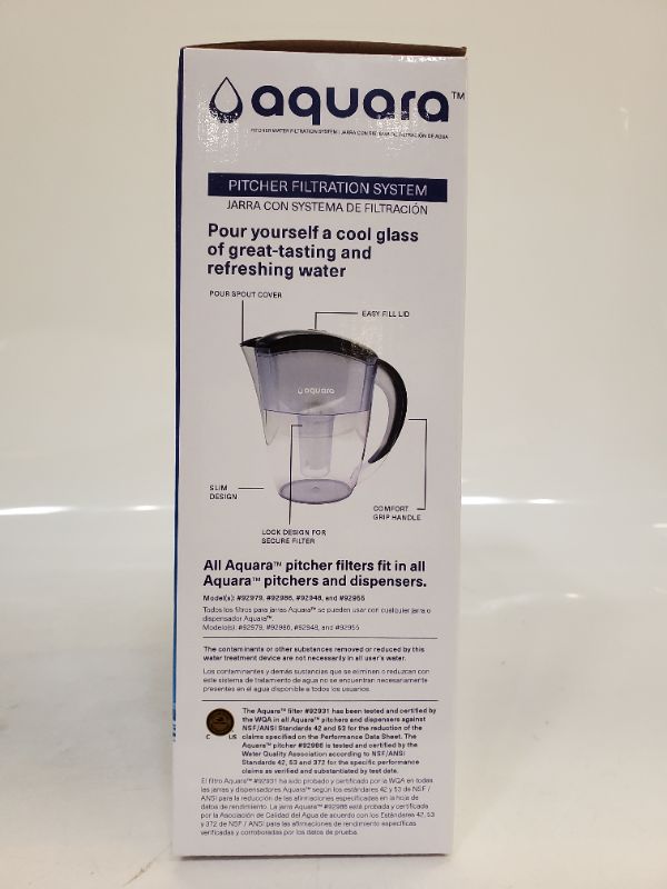 Photo 3 of Aquara Elite 7 Cup Water Filter Pitcher with 1 Standard Filter, BPA Free, WQA Certified Reduces Copper, Mercury, Chlorine & More - Black
