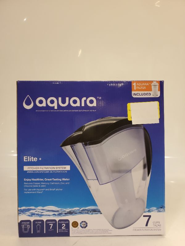 Photo 2 of Aquara Elite 7 Cup Water Filter Pitcher with 1 Standard Filter, BPA Free, WQA Certified Reduces Copper, Mercury, Chlorine & More - Black
